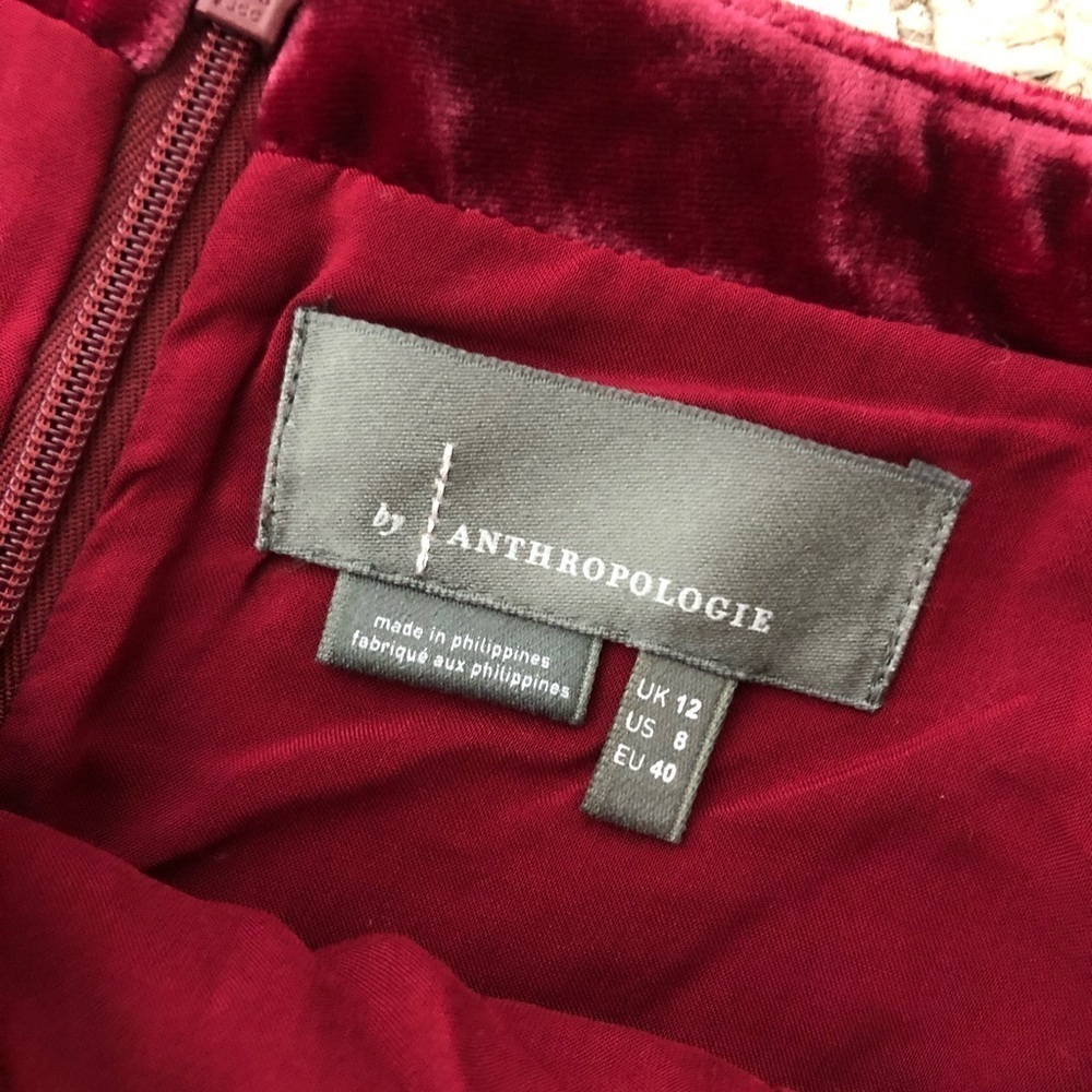 💙 8 💙 NWT Anthro Skirt Velvet Mini Ruched Slit Asymmetrical Raspberry - Picture 11 of 13